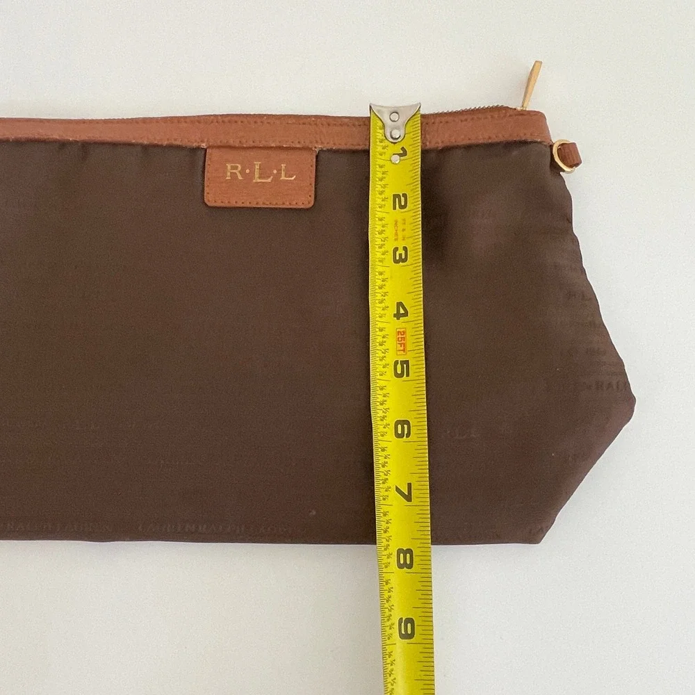 Lauren Ralph Lauren Brown Nylon Logo Pouch Makeup Bag Gold‎ Hardware RLL